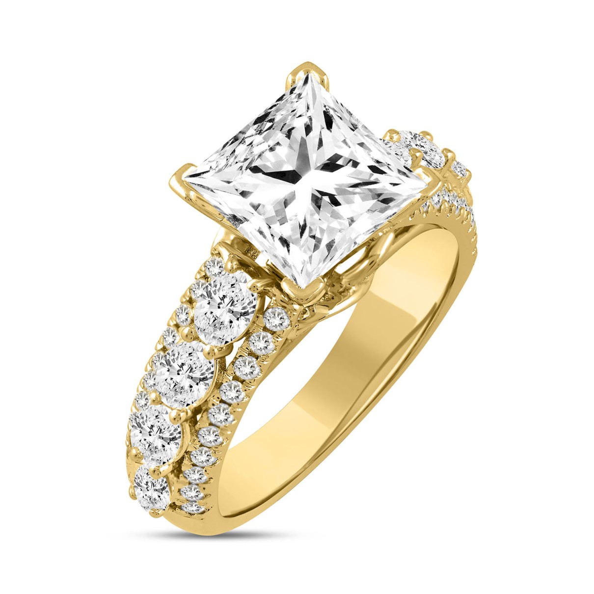 LADIES RING 6 1/4CT ROUND/PRINCESS/OVAL DIAMOND 14K YELLOW GOLD (CENTER STONE PRINCESS DIAMOND 5CT )