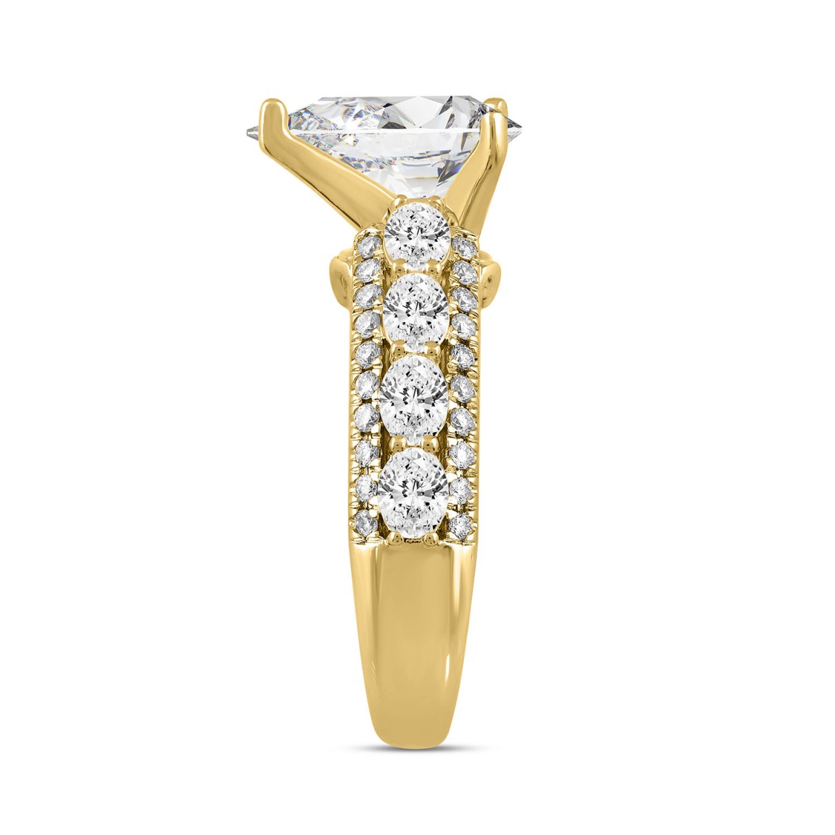 LADIES RING 4 1/4CT ROUND/PEAR/OVAL DIAMOND 14K YELLOW GOLD (CENTER STONE PEAR DIAMOND 3CT )