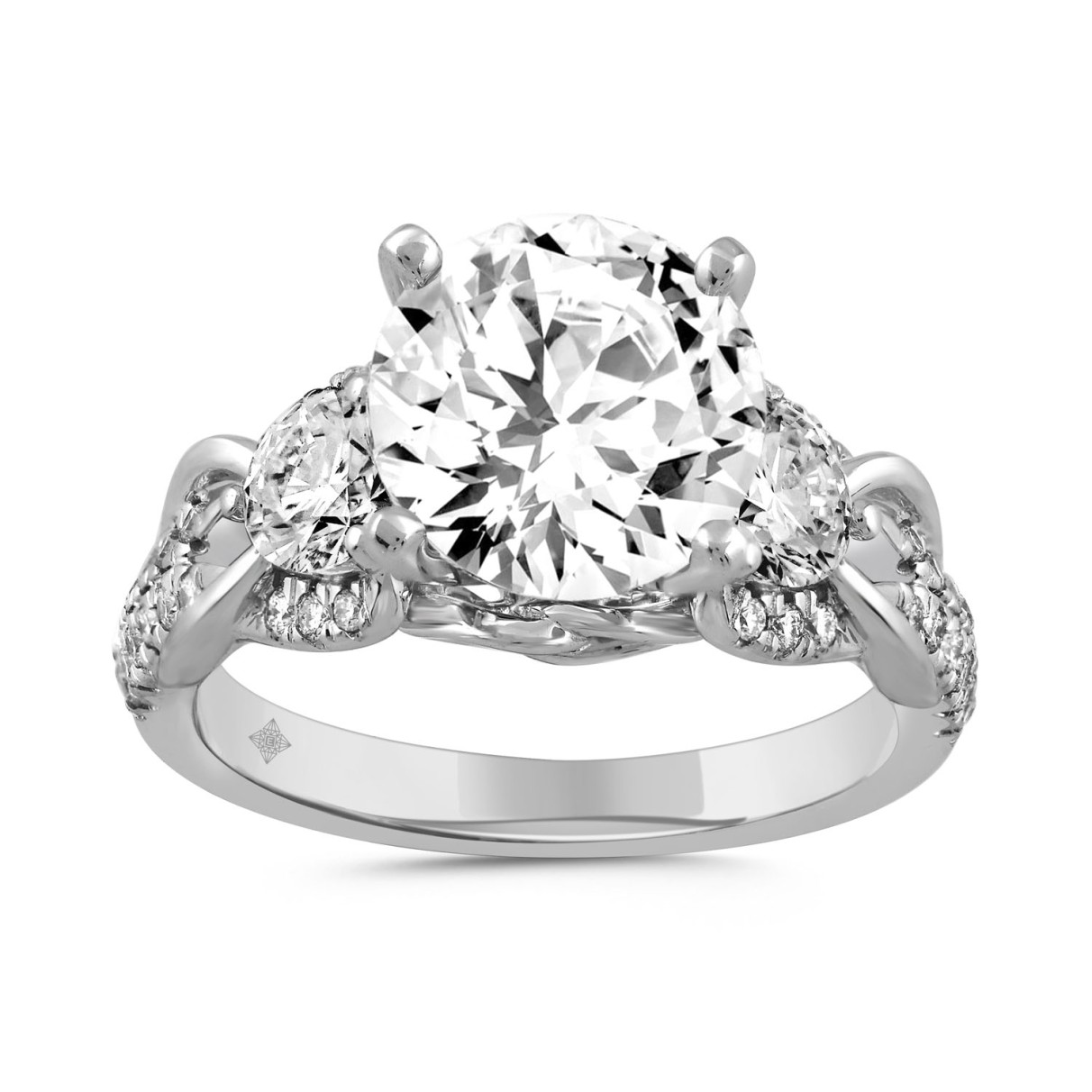 LADIES RING 4CT ROUND DIAMOND 14K WHITE GOLD (CENTER STONE ROUND DIAMOND 3CT )