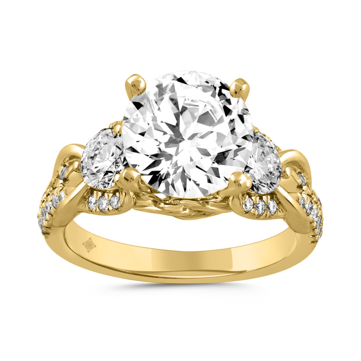 LADIES RING 4CT ROUND DIAMOND 14K YELLOW GOLD (CENTER STONE ROUND DIAMOND 3CT )
