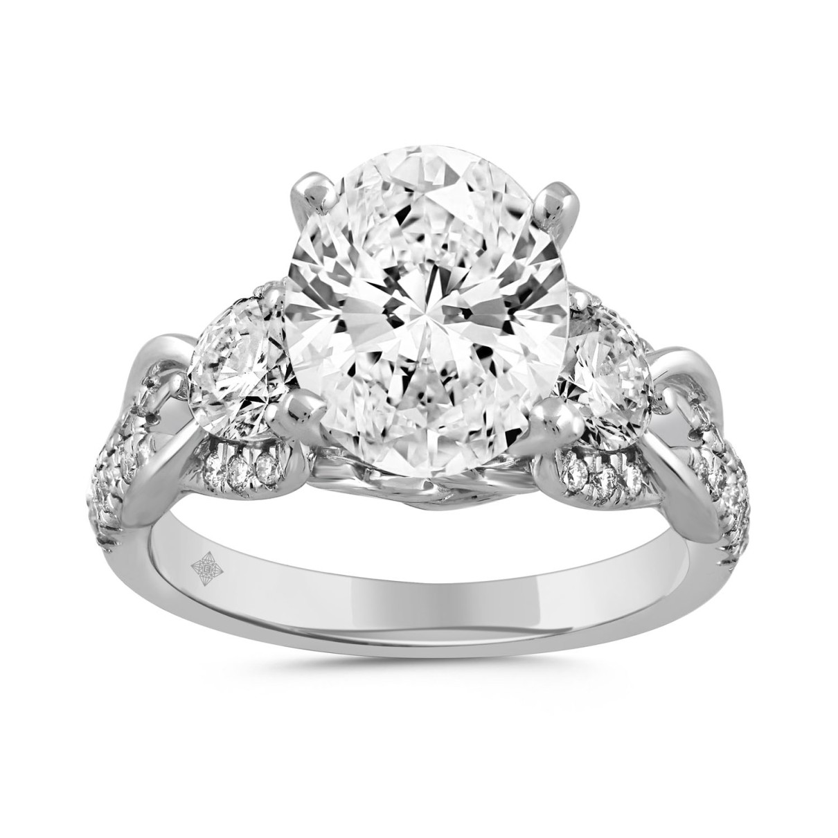 LADIES RING 4CT ROUND/OVAL DIAMOND 14K WHITE GOLD ...