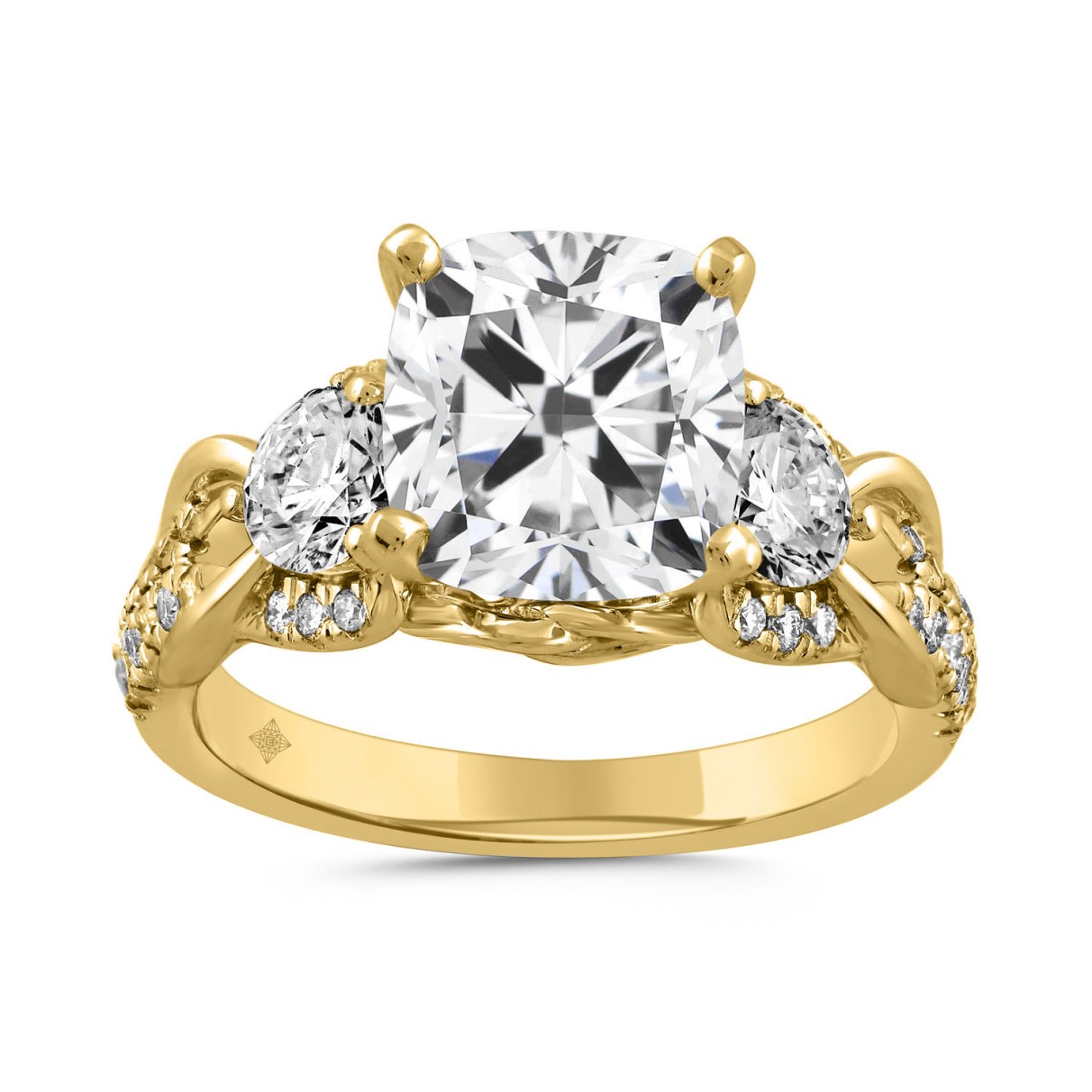 LADIES RING 4CT ROUND/CUSHION DIAMOND 14K YELLOW G...