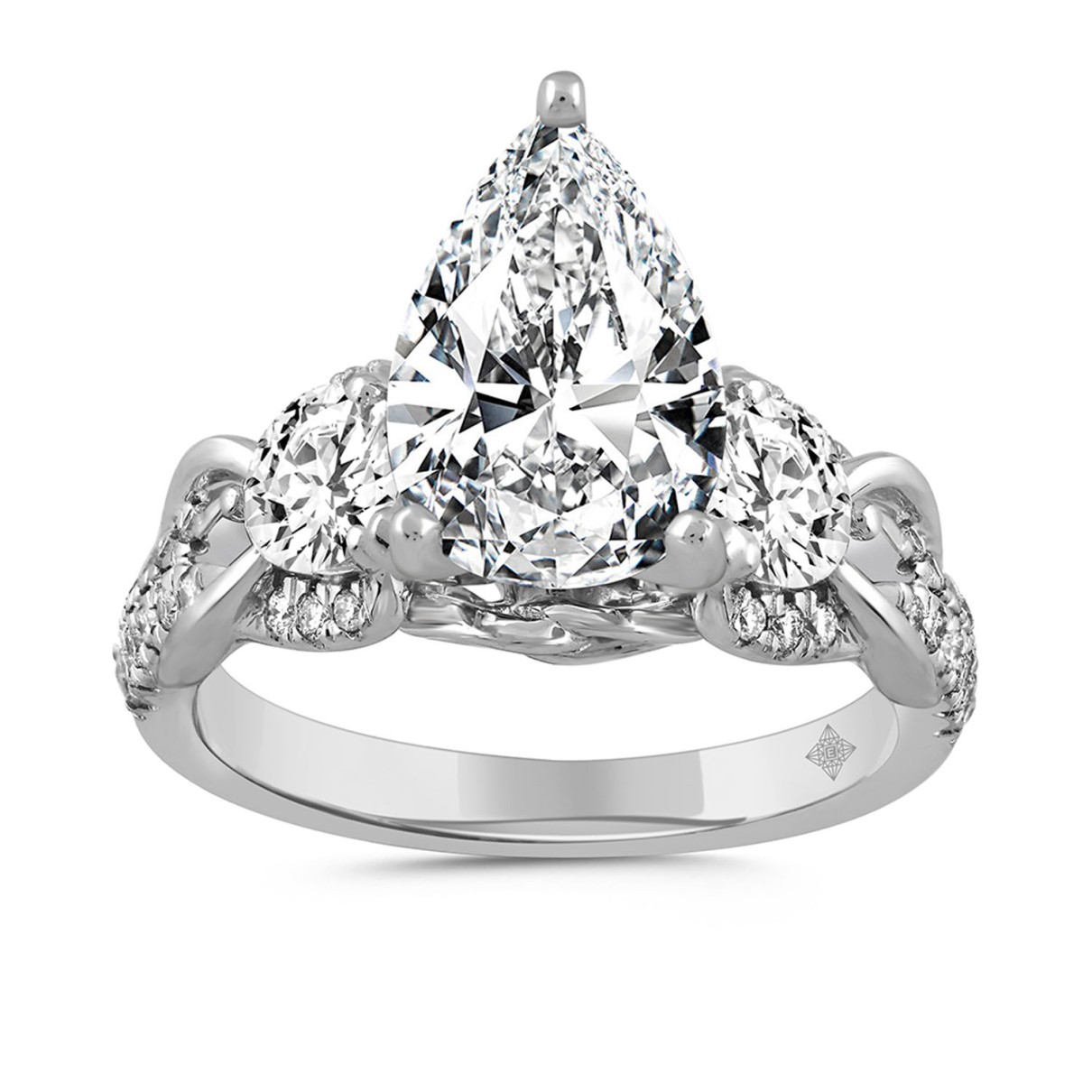 LADIES RING 4CT ROUND/PEAR DIAMOND 14K WHITE GOLD ...