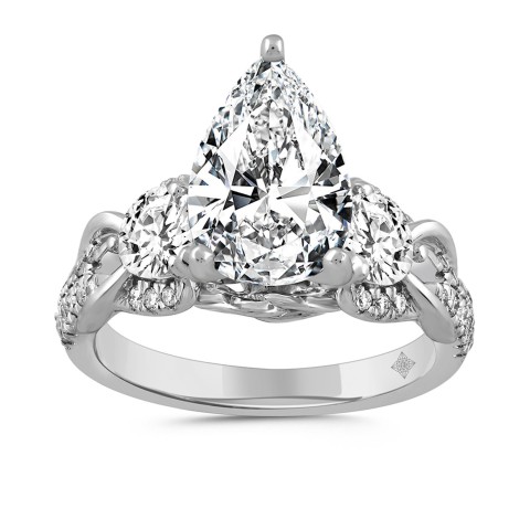 LADIES RING 4CT ROUND/PEAR DIAMOND 14K WHITE GOLD (CENTER STONE PEAR DIAMOND 3CT )