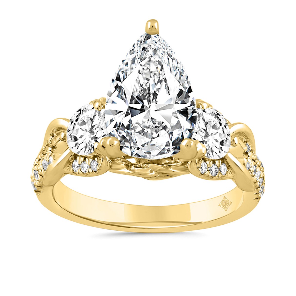 14K YELLOW GOLD 4.00CT ROUND/PEAR DIAMOND LADIES R...