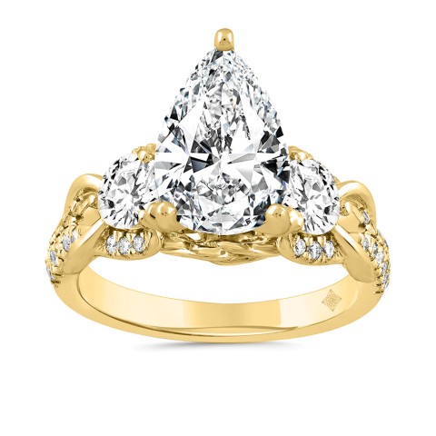 14K YELLOW GOLD 4.00CT ROUND/PEAR DIAMOND LADIES RING (CENTER STONE PEAR DIAMOND 3.00CT)