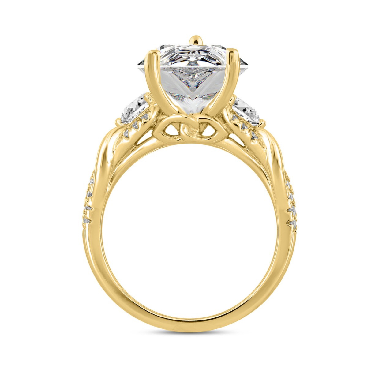 14K YELLOW GOLD 4.00CT ROUND/PEAR DIAMOND LADIES RING (CENTER STONE PEAR DIAMOND 3.00CT)