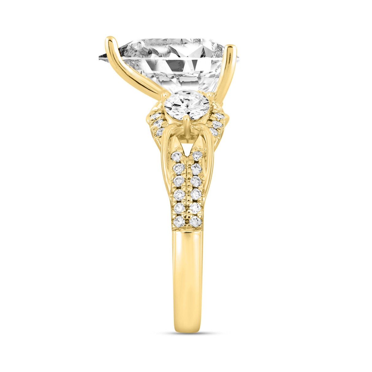 14K YELLOW GOLD 4.00CT ROUND/PEAR DIAMOND LADIES RING (CENTER STONE PEAR DIAMOND 3.00CT)