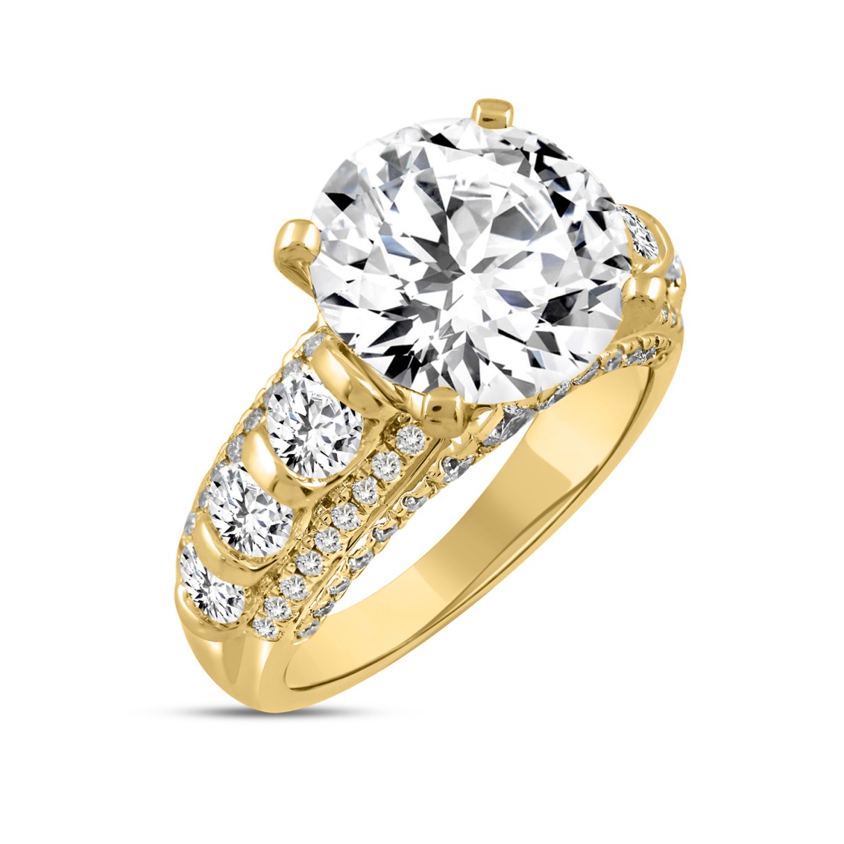 14K YELLOW GOLD 4 1/2CT ROUND DIAMOND LADIES RING (CENTER STONE ROUND DIAMOND 3CT)