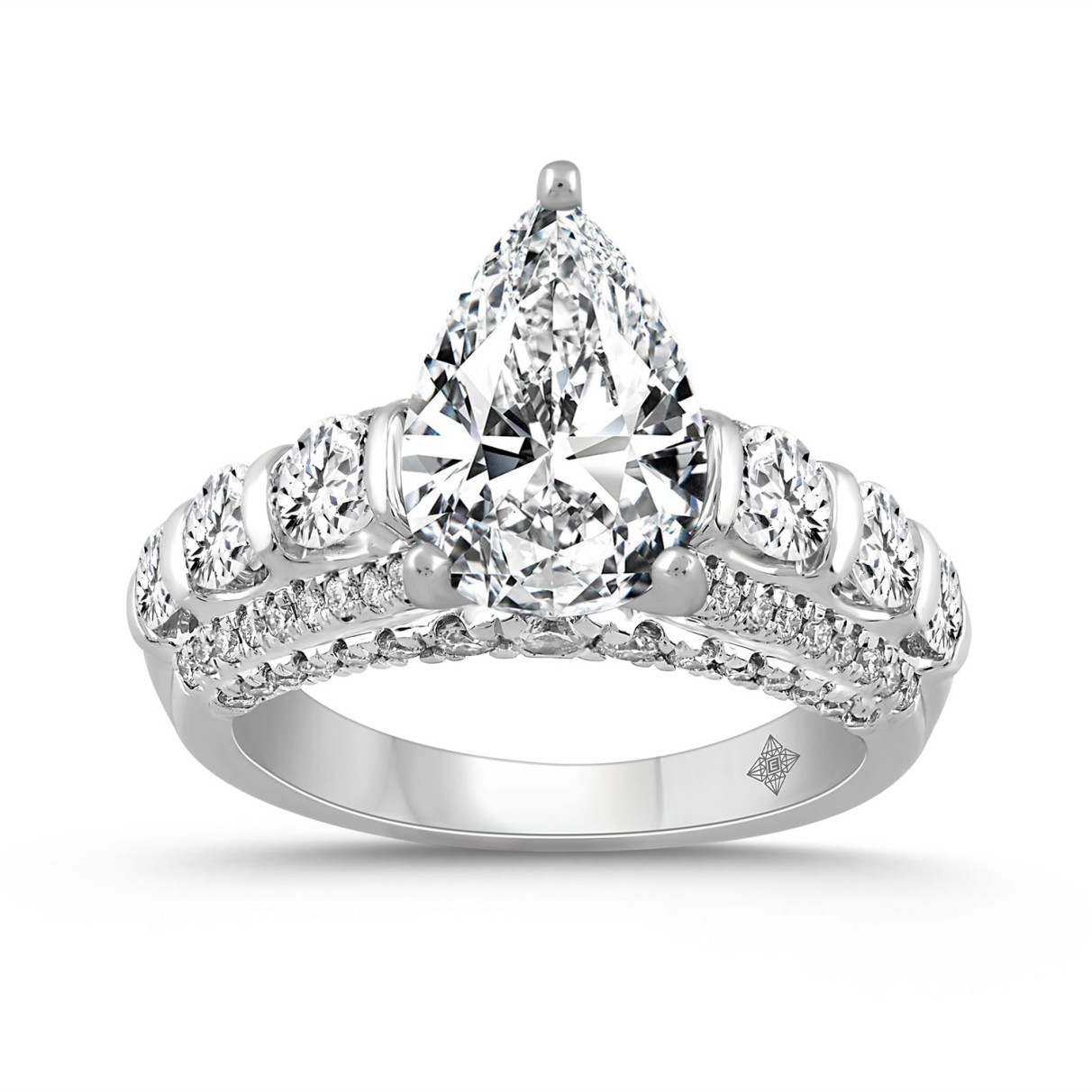 LADIES RING 4 1/2CT ROUND/PEAR DIAMOND 14K WHITE GOLD (CENTER STONE PEAR DIAMOND 3CT )