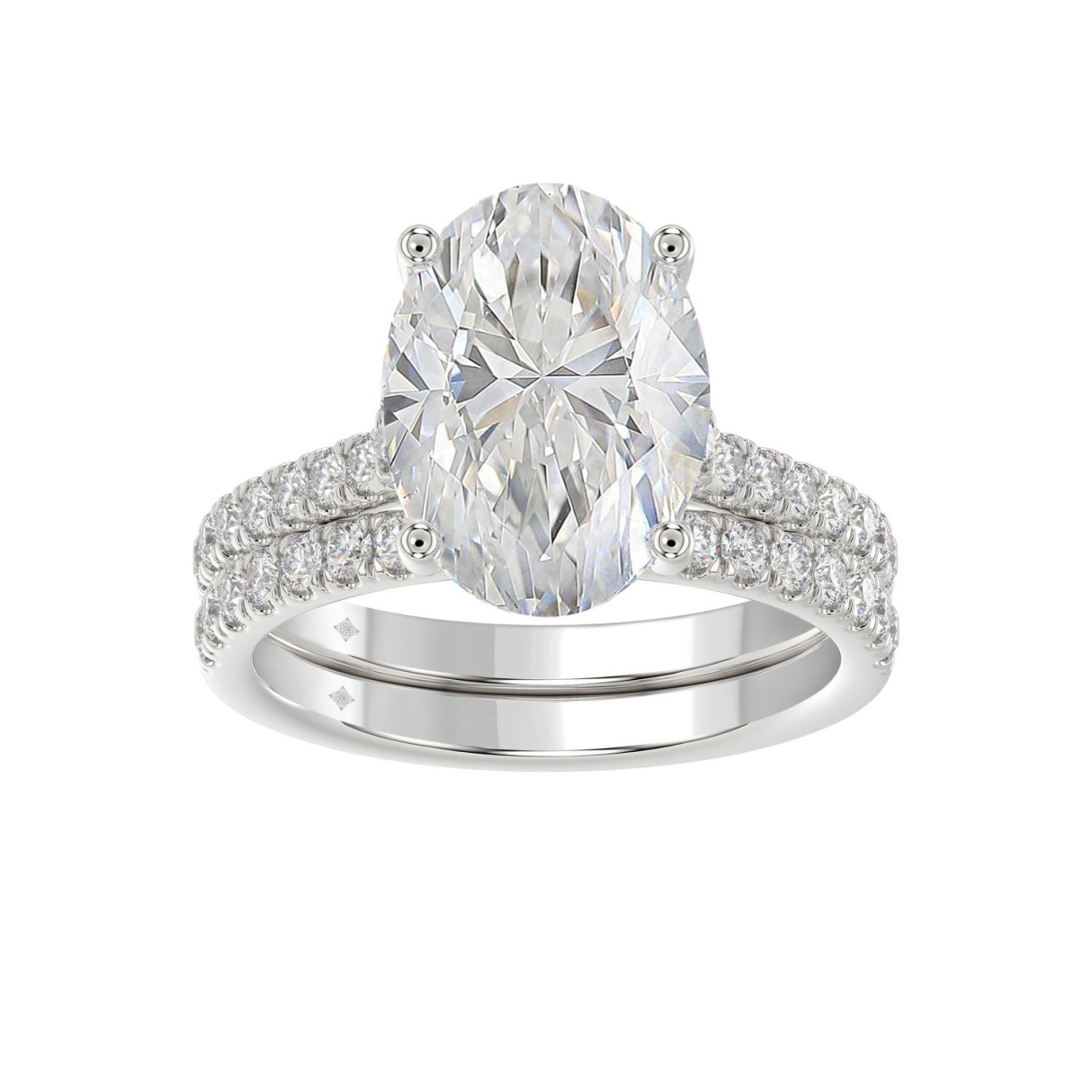 14K WHITE GOLD 4 1/2CT ROUND/OVAL DIAMOND LADIES BRIDAL SET (CENTER STONE OVAL DIAMOND 4.00CT)