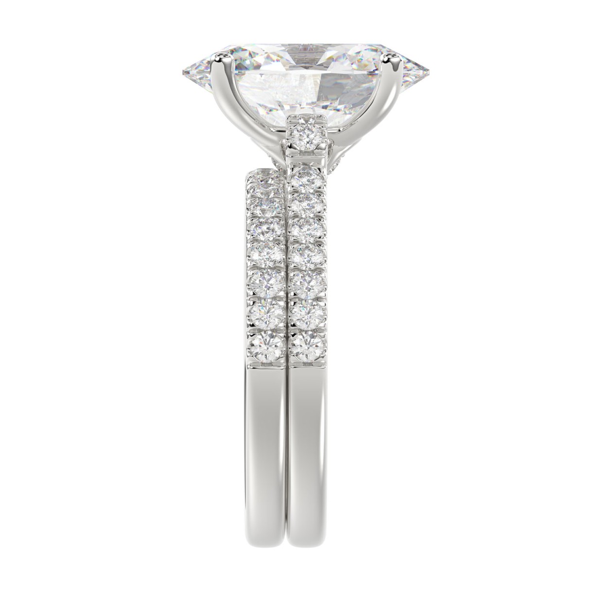 14K WHITE GOLD 4 1/2CT ROUND/OVAL DIAMOND LADIES BRIDAL SET (CENTER STONE OVAL DIAMOND 4.00CT)
