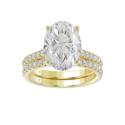 14K YELLOW GOLD 4 1/2CT ROUND/OVAL DIAMOND LADIES BRIDAL SET (CENTER STONE OVAL DIAMOND 4CT)