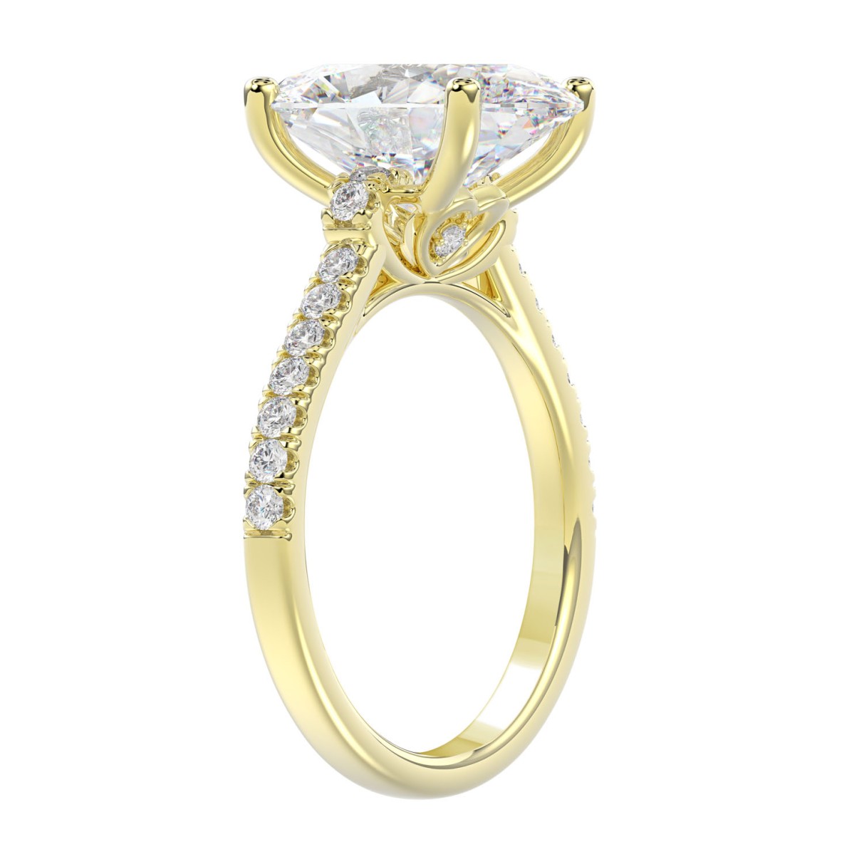 14K YELLOW GOLD 4 1/2CT ROUND/OVAL DIAMOND LADIES BRIDAL SET (CENTER STONE OVAL DIAMOND 4.00CT)