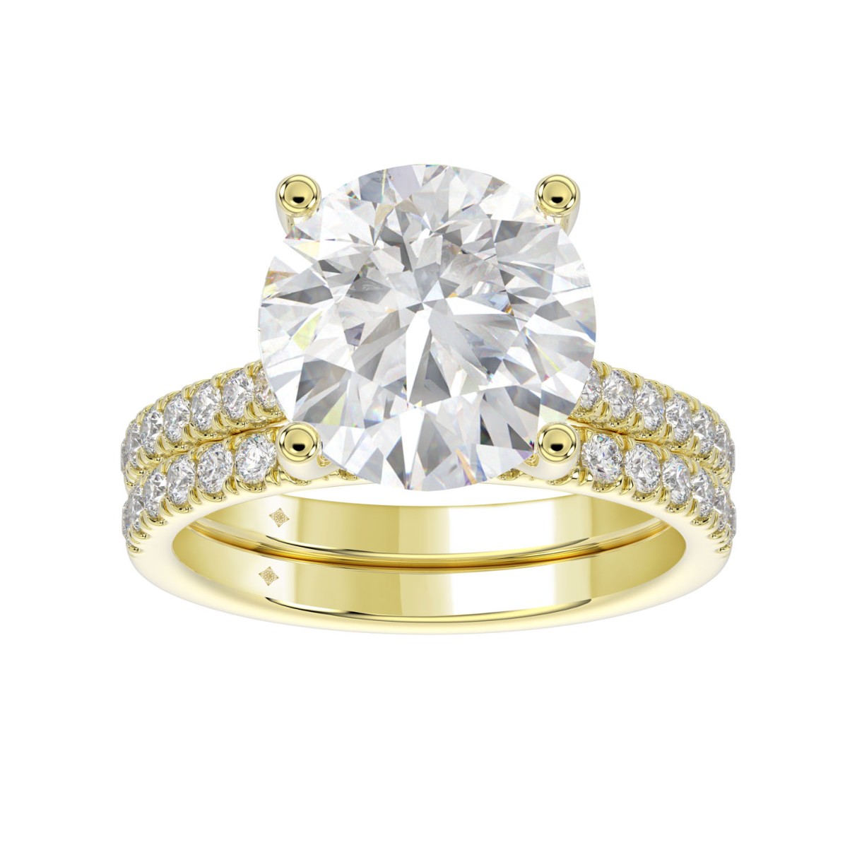 LADIES BRIDAL SET 5 1/2CT ROUND DIAMOND 14K YELLOW GOLD (CENTER STONE ROUND DIAMOND 5CT )