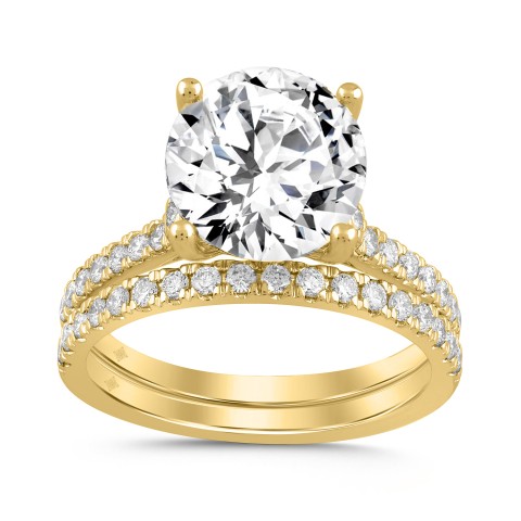 LADIES BRIDAL SET 5 1/2CT ROUND DIAMOND 14K YELLOW GOLD (CENTER STONE ROUND DIAMOND 5CT )