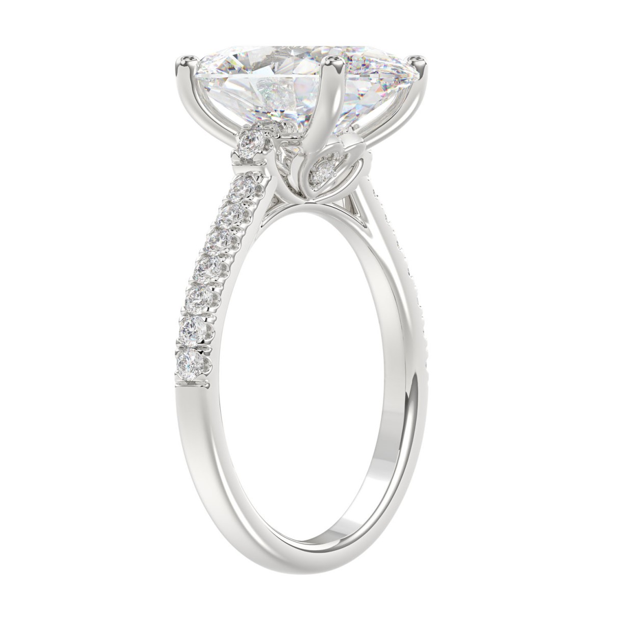 14K WHITE GOLD 3 1/2CT ROUND/PRINCESS DIAMOND LADIES BRIDAL SET (CENTER STONE PRINCESS DIAMOND 3.00CT)