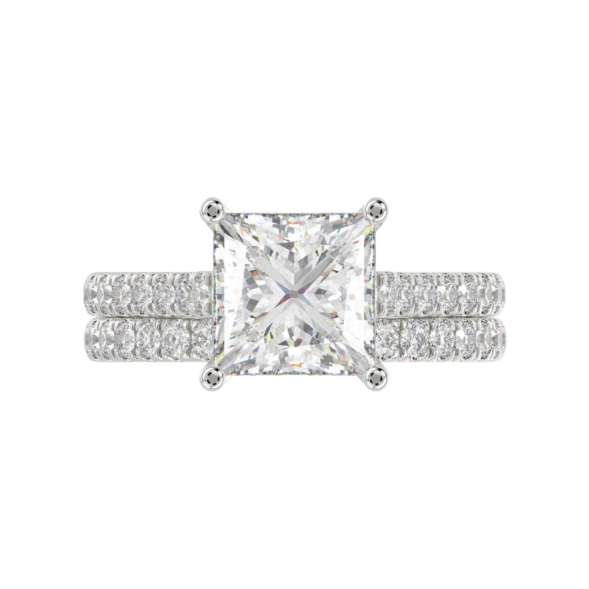 LADIES BRIDAL SET 3 1/2CT ROUND/PRINCESS DIAMOND 14K WHITE GOLD (CENTER STONE PRINCESS DIAMOND 3CT )