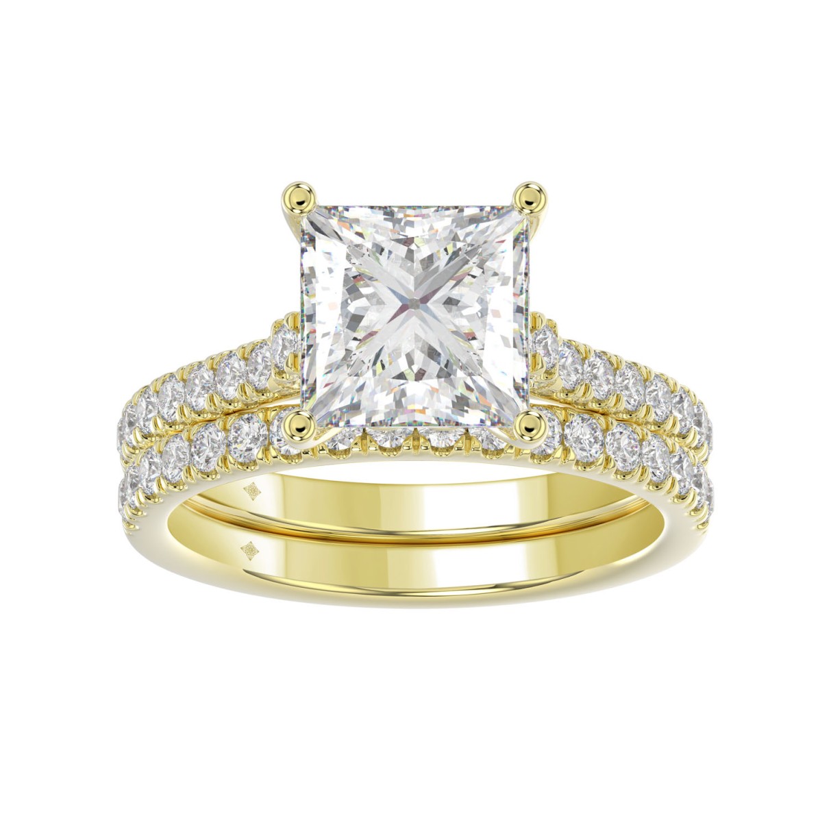 14K YELLOW GOLD 3 1/2CT ROUND/PRINCESS DIAMOND LADIES BRIDAL SET (CENTER STONE PRINCESS DIAMOND 3.00CT)