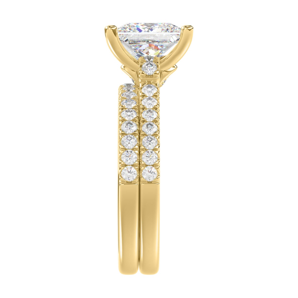 14K YELLOW GOLD 3 1/2CT ROUND/PRINCESS DIAMOND LADIES BRIDAL SET (CENTER STONE PRINCESS DIAMOND 3CT)