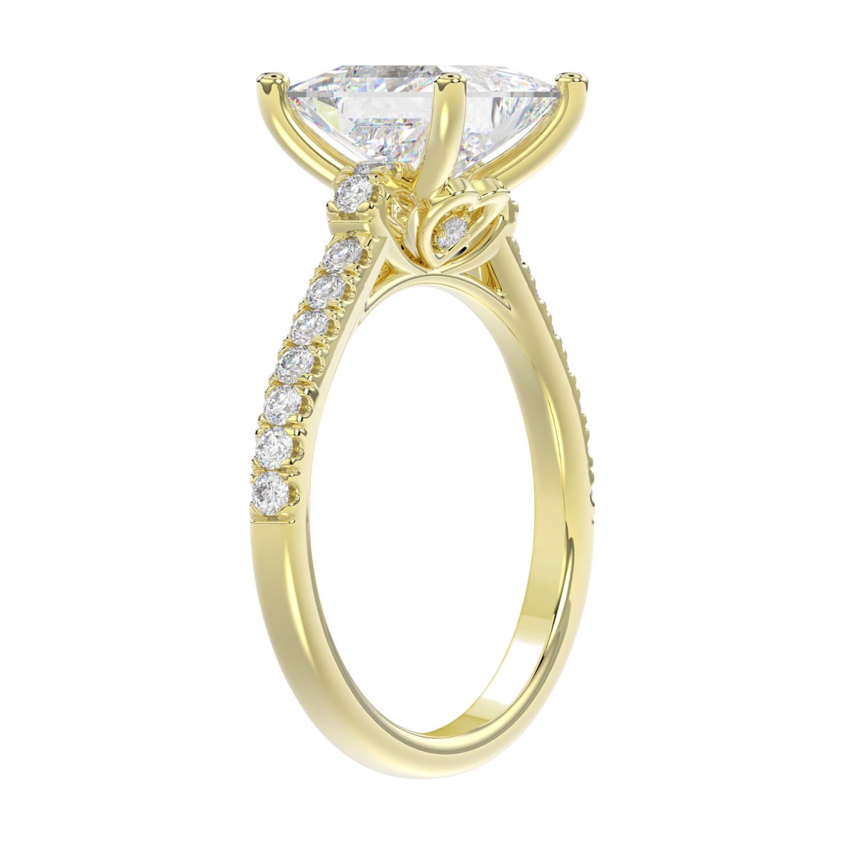 14K YELLOW GOLD 3 1/2CT ROUND/PRINCESS DIAMOND LADIES BRIDAL SET (CENTER STONE PRINCESS DIAMOND 3.00CT)