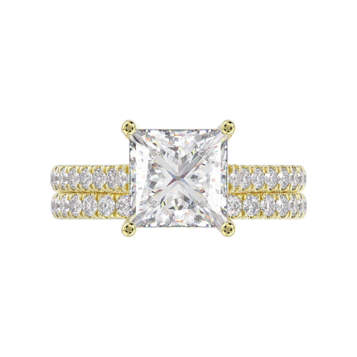 14K YELLOW GOLD 3 1/2CT ROUND/PRINCESS DIAMOND LADIES BRIDAL SET (CENTER STONE PRINCESS DIAMOND 3.00CT)