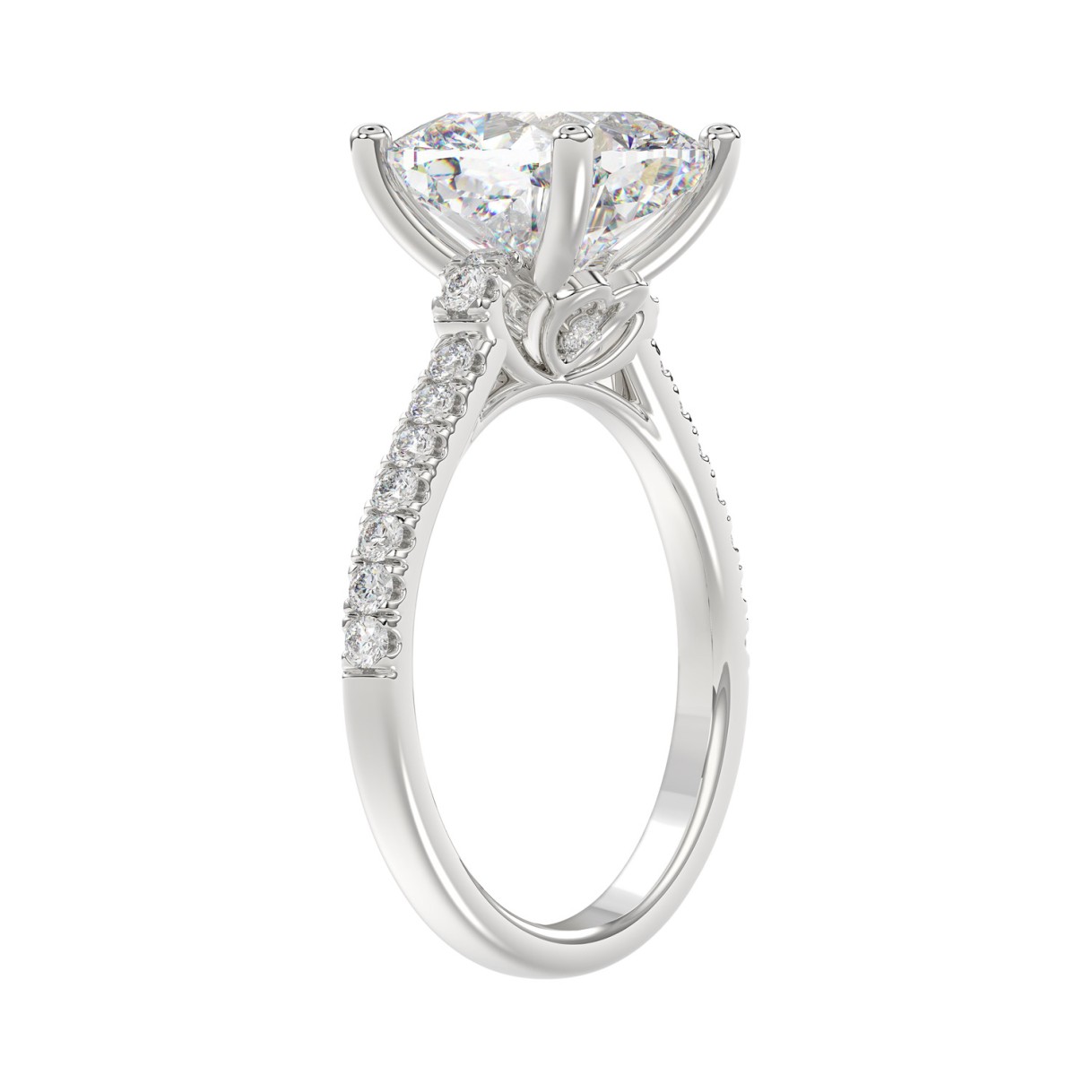 14K WHITE GOLD 4 1/2CT ROUND/CUSHION DIAMOND LADIES BRIDAL SET (CENTER STONE CUSHION DIAMOND 4.00CT)