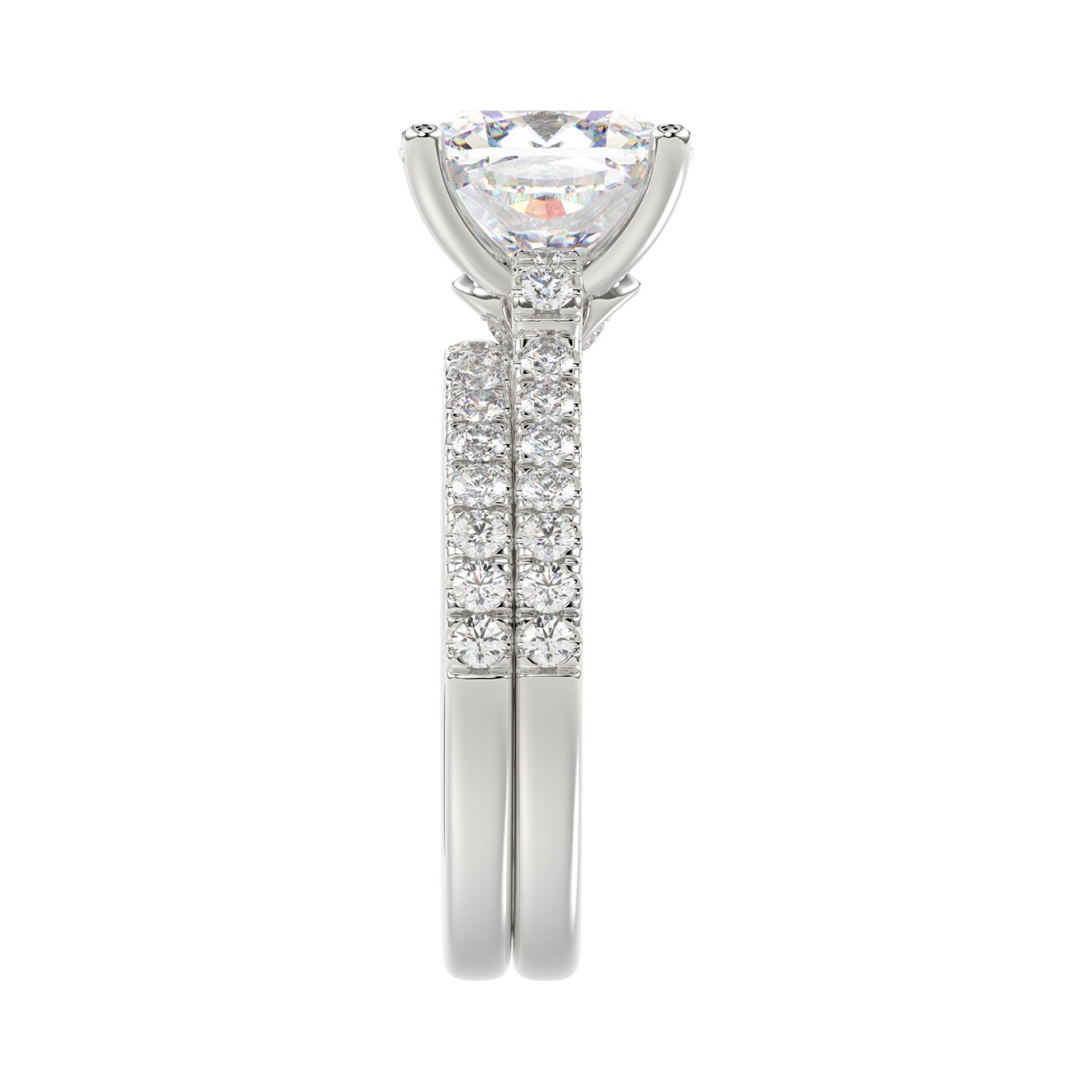 14K WHITE GOLD 4 1/2CT ROUND/CUSHION DIAMOND LADIES BRIDAL SET (CENTER STONE CUSHION DIAMOND 4.00CT)