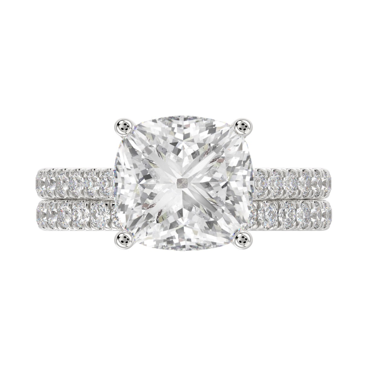 14K WHITE GOLD 4 1/2CT ROUND/CUSHION DIAMOND LADIES BRIDAL SET (CENTER STONE CUSHION DIAMOND 4.00CT)