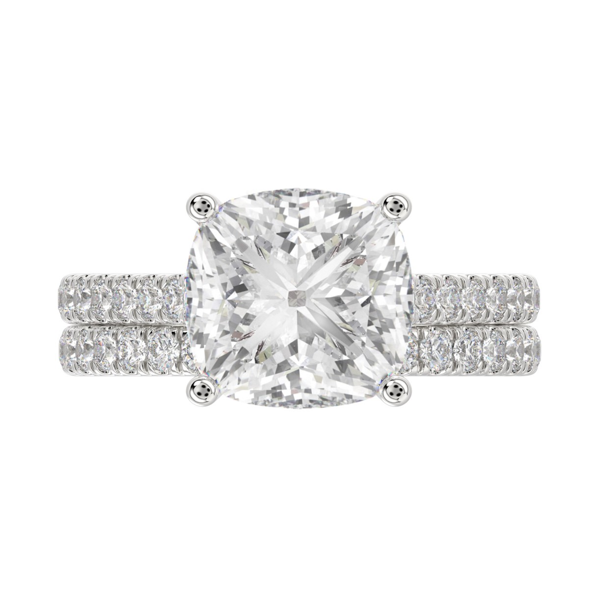 14K WHITE GOLD 4 1/2CT ROUND/CUSHION DIAMOND LADIES BRIDAL SET (CENTER STONE CUSHION DIAMOND 4.00CT)