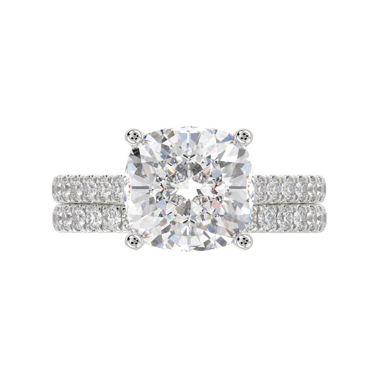 LADIES BRIDAL SET 3 1/2CT ROUND/CUSHION DIAMOND 14K WHITE GOLD (CENTER STONE CUSHION DIAMOND 4CT )