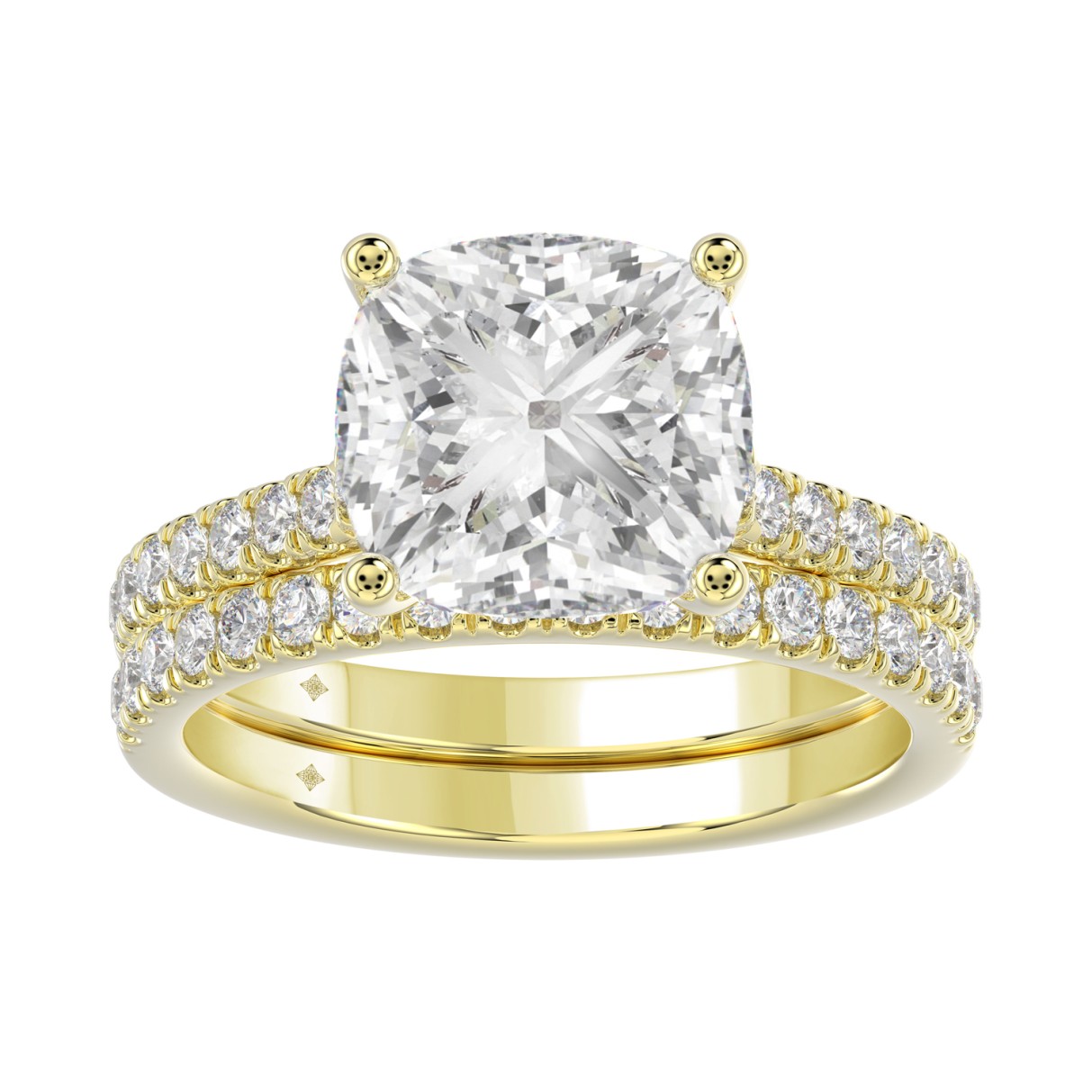 14K YELLOW GOLD 4 1/2CT ROUND/CUSHION DIAMOND LADIES BRIDAL SET (CENTER STONE CUSHION DIAMOND 4CT)