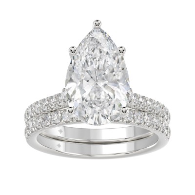 LADIES BRIDAL SET 4 1/2CT ROUND/PEAR DIAMOND 14K WHITE GOLD (CENTER STONE PEAR DIAMOND 4CT )