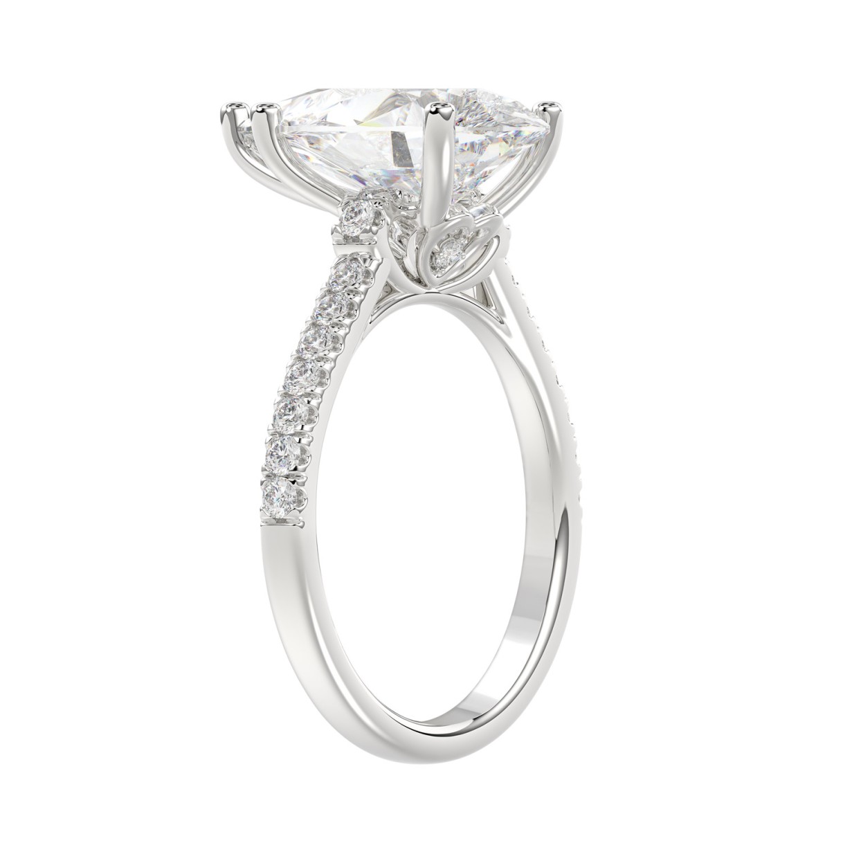LADIES BRIDAL SET 4 1/2CT ROUND/PEAR DIAMOND 14K WHITE GOLD (CENTER STONE PEAR DIAMOND 4CT )
