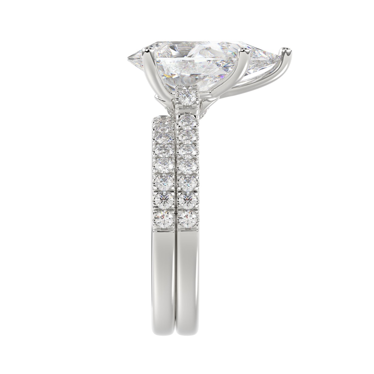 LADIES BRIDAL SET 4 1/2CT ROUND/PEAR DIAMOND 14K WHITE GOLD (CENTER STONE PEAR DIAMOND 4CT )