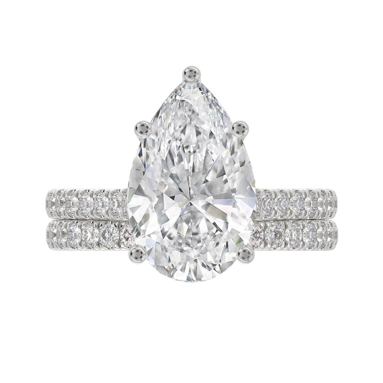 LADIES BRIDAL SET 4 1/2CT ROUND/PEAR DIAMOND 14K WHITE GOLD (CENTER STONE PEAR DIAMOND 4CT )