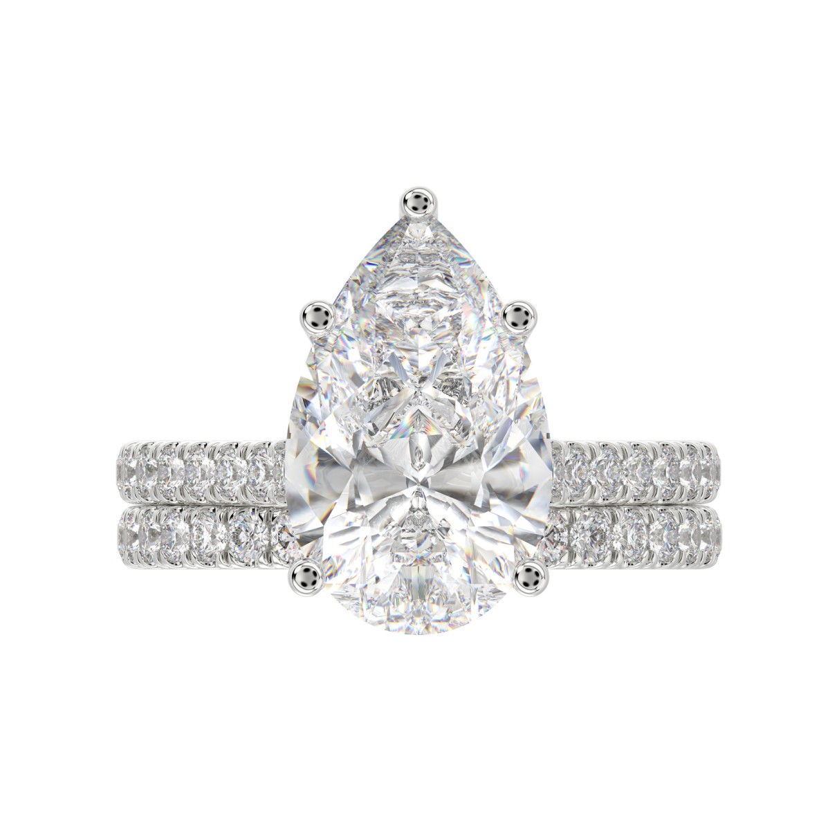 LADIES BRIDAL SET 4 1/2CT ROUND/PEAR DIAMOND 14K WHITE GOLD (CENTER STONE PEAR DIAMOND 4CT )