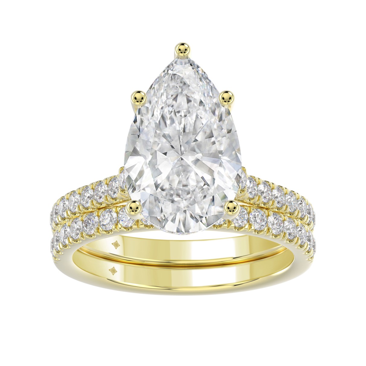 14K YELLOW GOLD 4 1/2CT ROUND/PEAR DIAMOND LADIES BRIDAL SET (CENTER STONE PEAR DIAMOND 4CT)