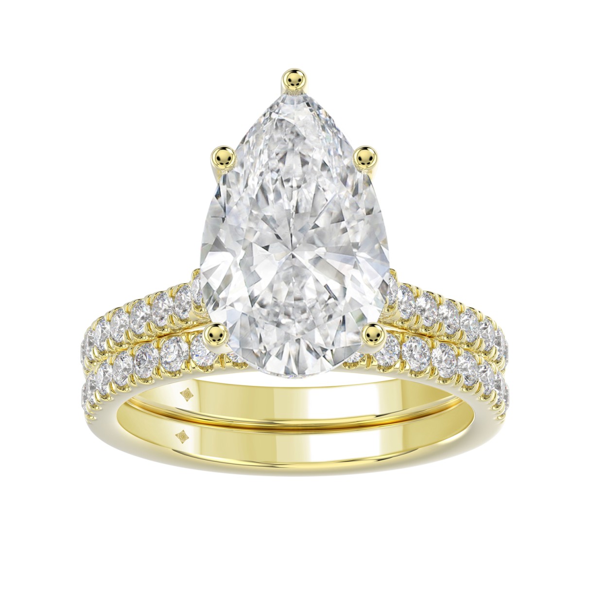 14K YELLOW GOLD 4 1/2CT ROUND/PEAR DIAMOND LADIES ...