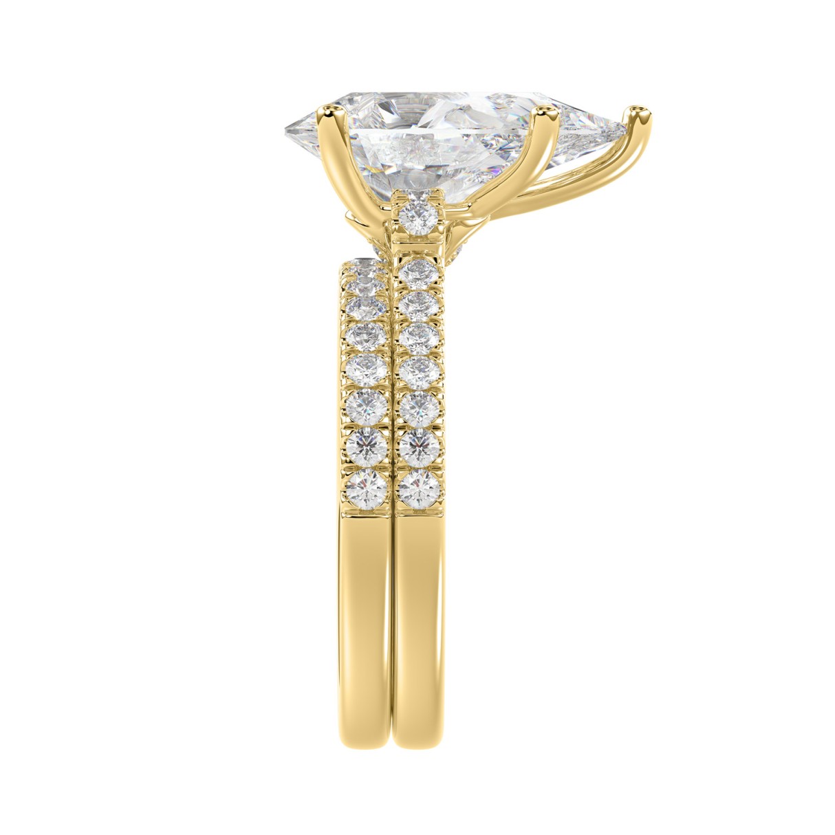 14K YELLOW GOLD 4 1/2CT ROUND/PEAR DIAMOND LADIES BRIDAL SET (CENTER STONE PEAR DIAMOND 4CT)