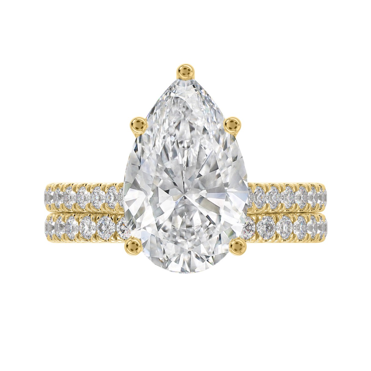 14K YELLOW GOLD 4 1/2CT ROUND/PEAR DIAMOND LADIES BRIDAL SET (CENTER STONE PEAR DIAMOND 4CT)