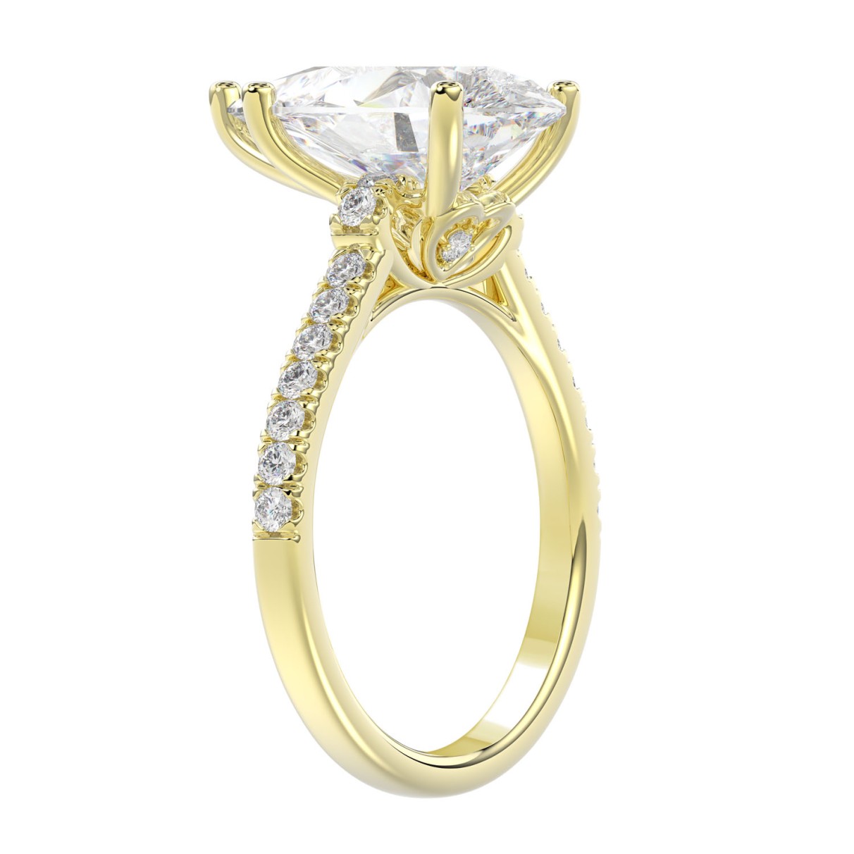 14K YELLOW GOLD 4 1/2CT ROUND/PEAR DIAMOND LADIES BRIDAL SET (CENTER STONE PEAR DIAMOND 4CT)