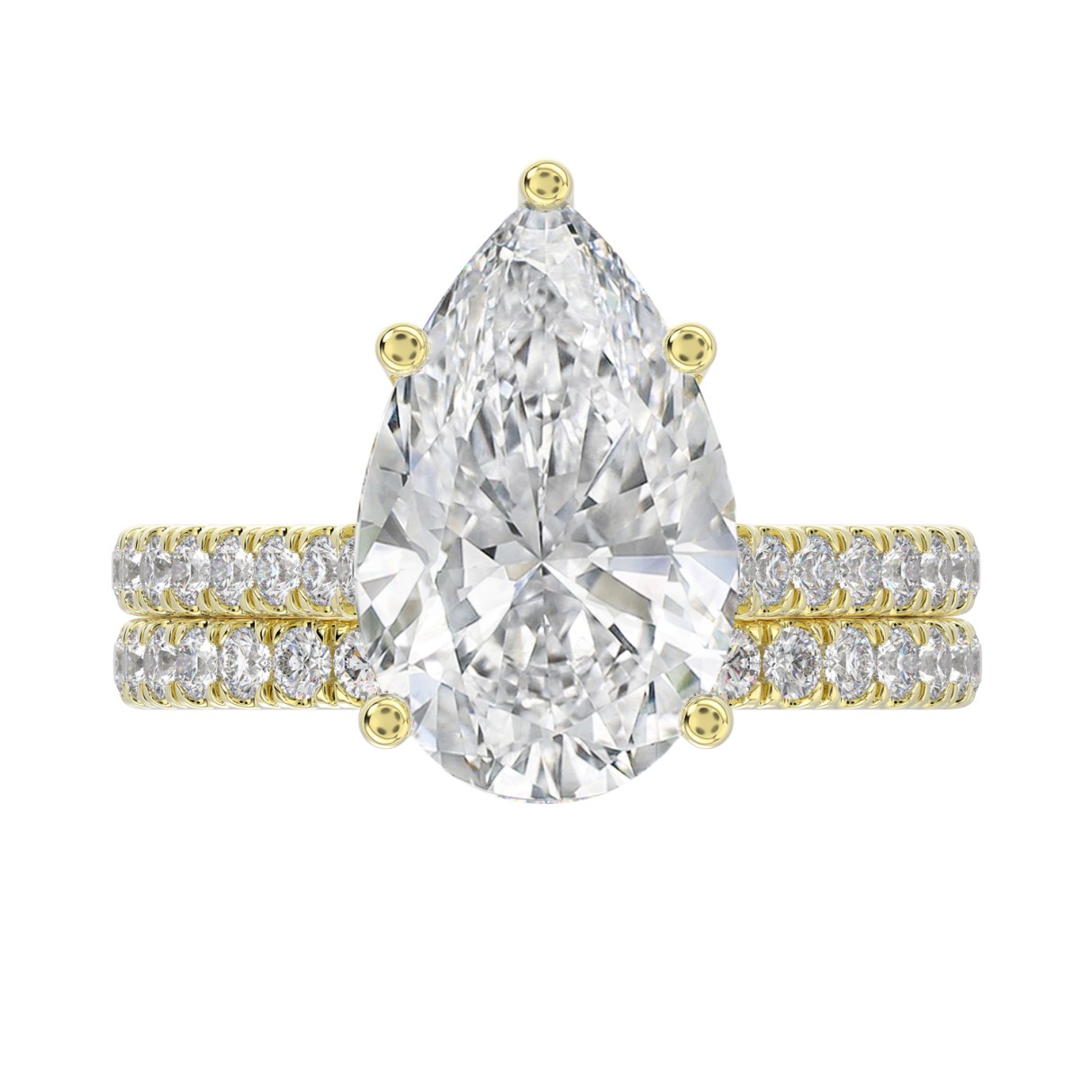 14K YELLOW GOLD 4 1/2CT ROUND/PEAR DIAMOND LADIES BRIDAL SET (CENTER STONE PEAR DIAMOND 4CT)