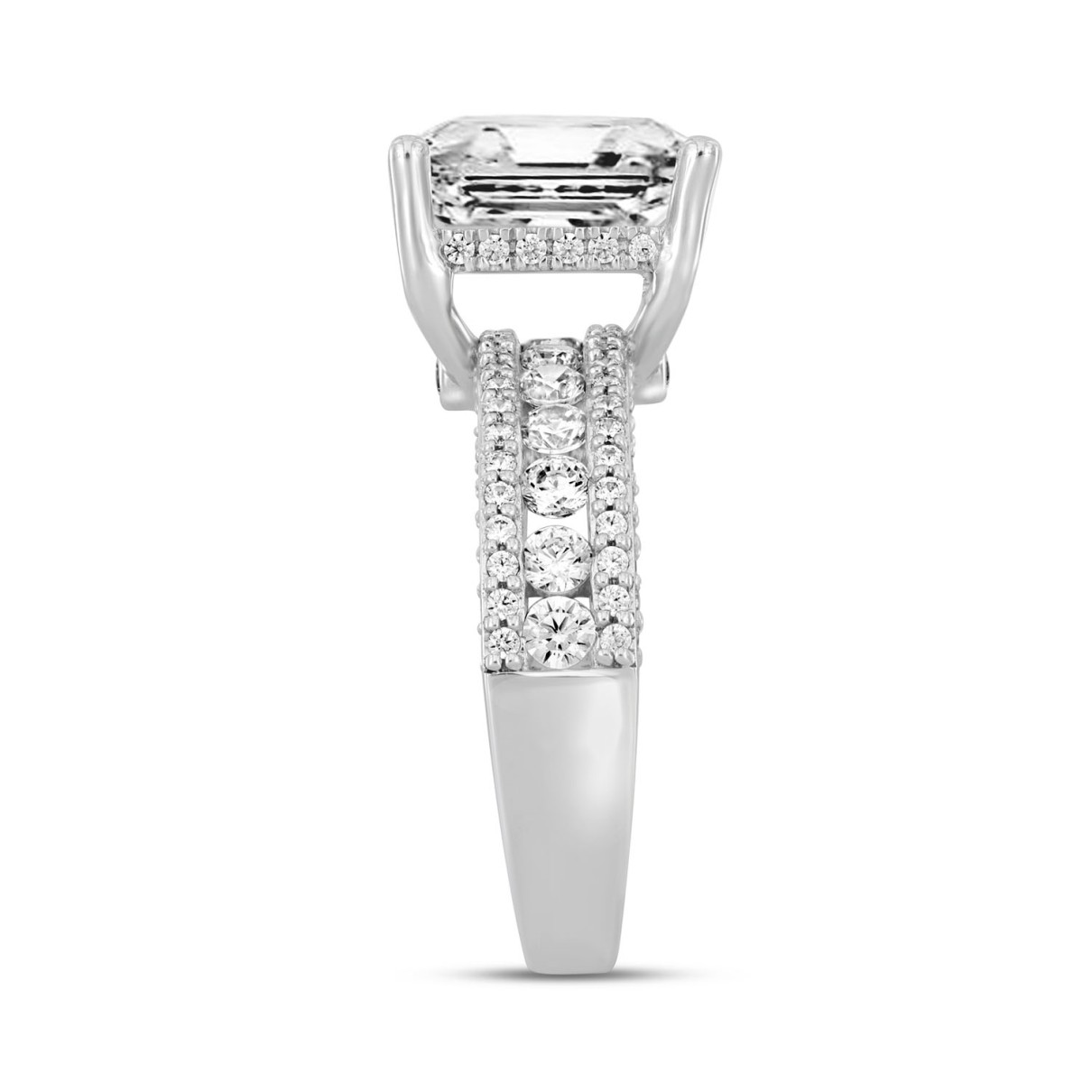 LADIES RING 4 1/4CT ROUND/EMERALD DIAMOND 14K WHITE GOLD (CENTER STONE EMERALD DIAMOND 3CT )