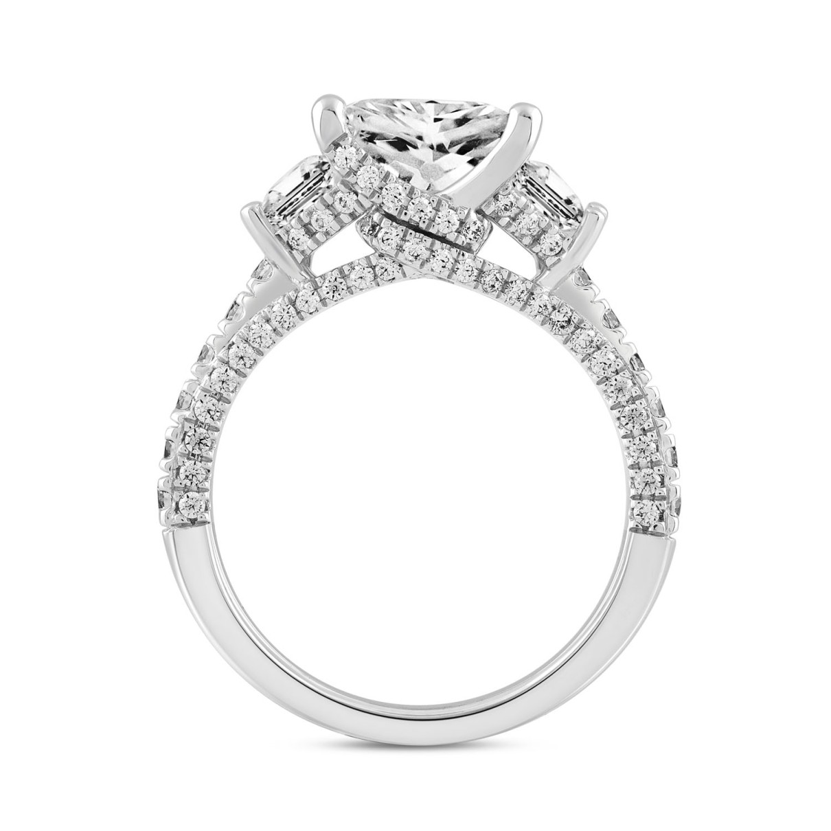 LADIES RING 4 1/2CT ROUND/PRINCESS/TRAPEZOID DIAMOND 14K WHITE GOLD (CENTER STONE PRINCESS DIAMOND 3CT )