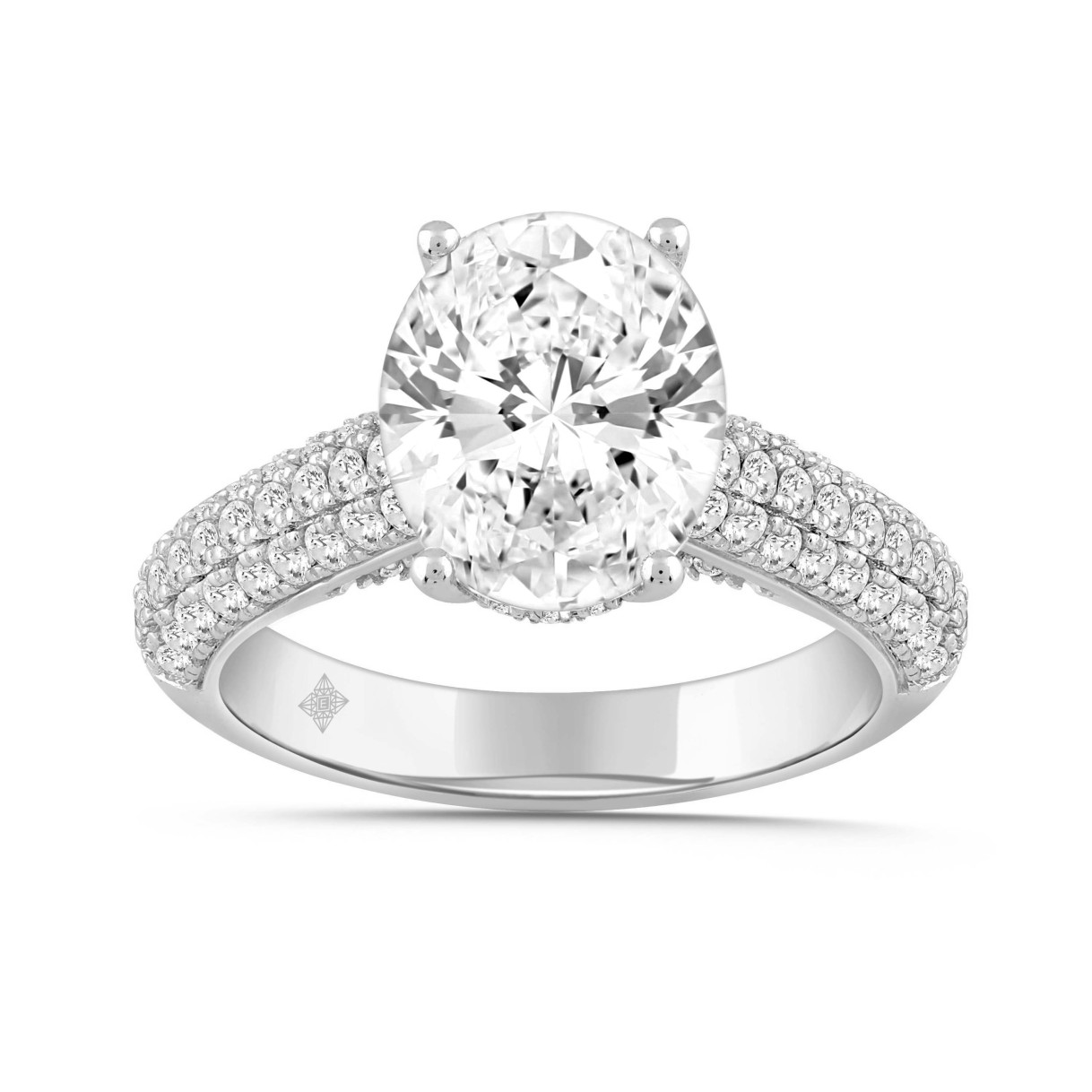 LADIES RING 3 3/4CT ROUND/OVAL DIAMOND 14K WHITE G...