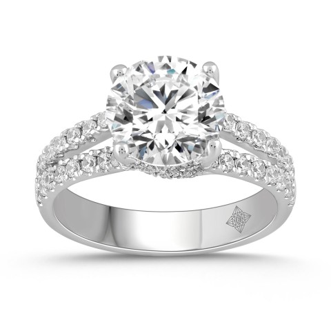 LADIES RING 3 1/2CT ROUND DIAMOND 14K WHITE GOLD (CENTER STONE ROUND DIAMOND 3CT )