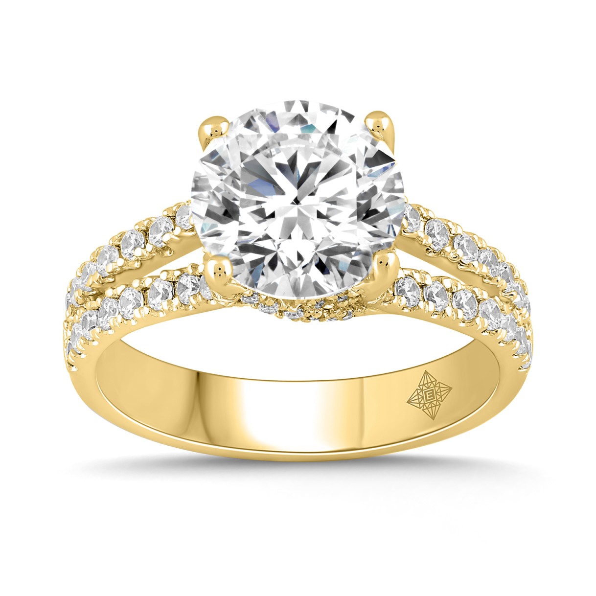 LADIES RING 3 1/2CT ROUND DIAMOND 14K YELLOW GOLD ...