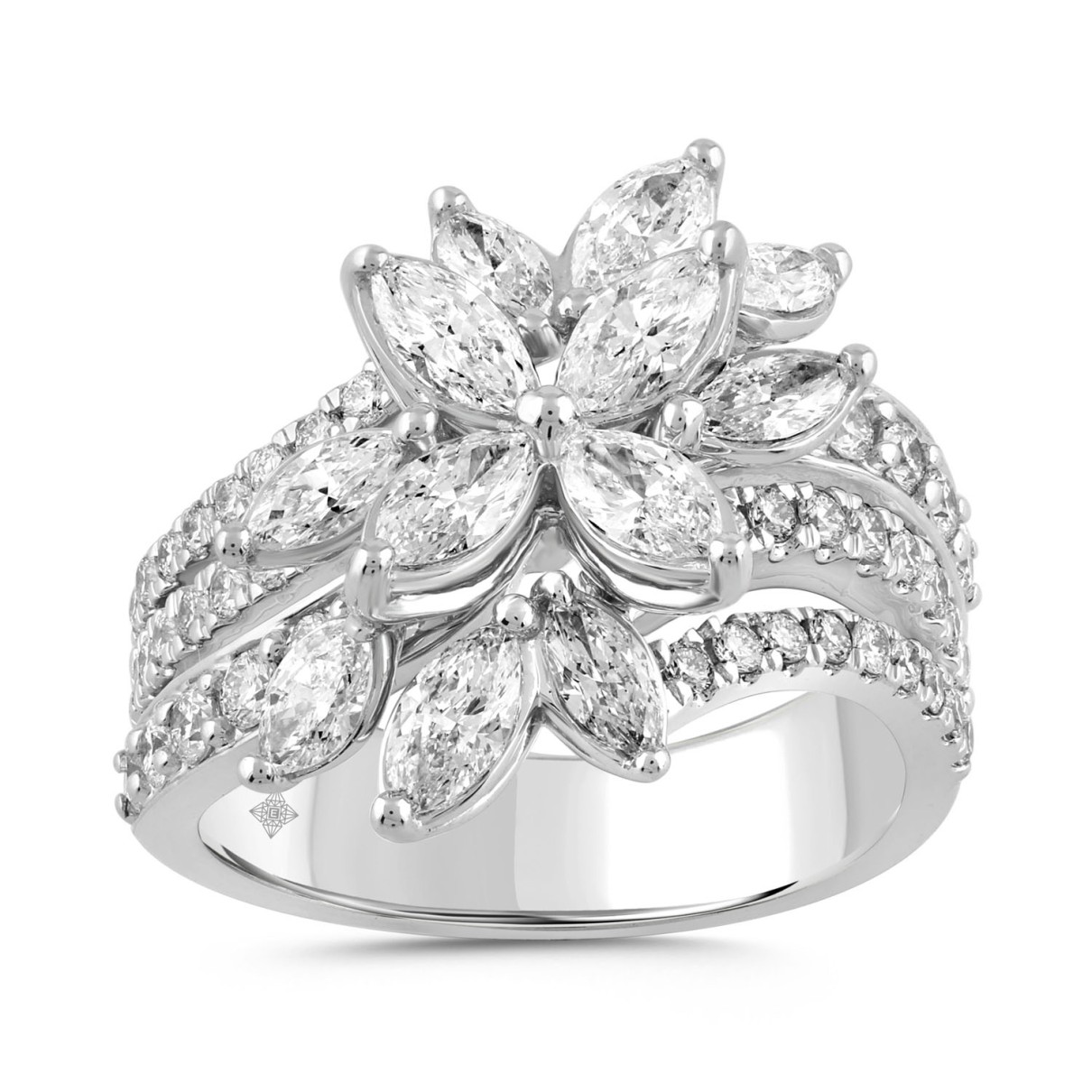 LADIES RING 2 1/4CT ROUND/MARQUISE DIAMOND 14K WHITE GOLD