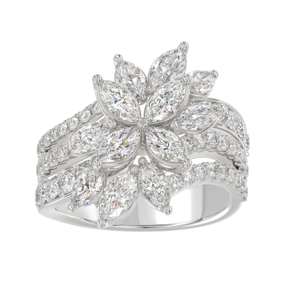 LADIES RING 2 1/4CT ROUND/MARQUISE DIAMOND 14K WHI...
